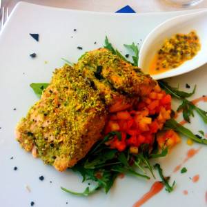 Salmon crusted in Pistacios in Southern Italy